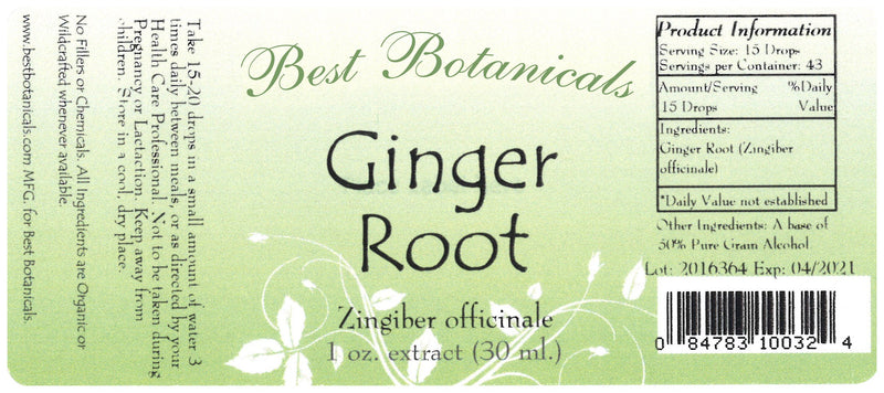 Ginger Root Extract Label