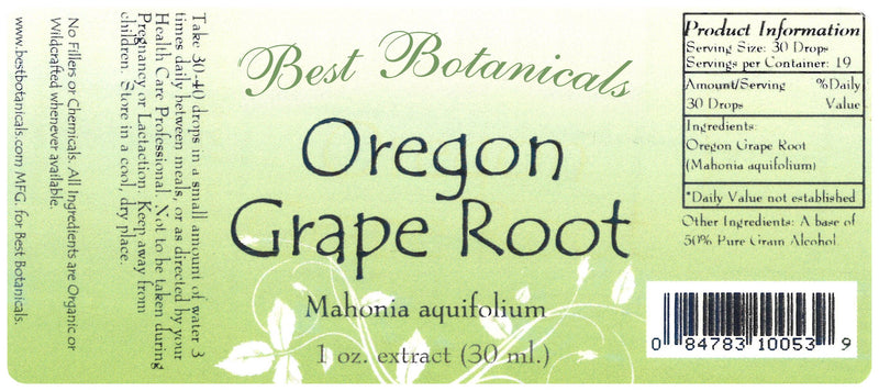Oregon Grape Root Extract Label