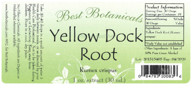 Yellow Dock Root Extract Label