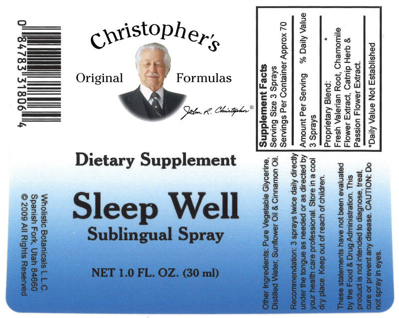 Sleep Well Spray Label