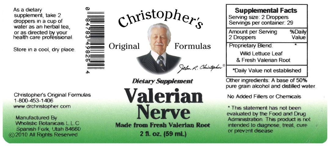 Valerian Nerve Extract Label