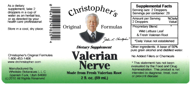 Valerian Nerve Extract Label