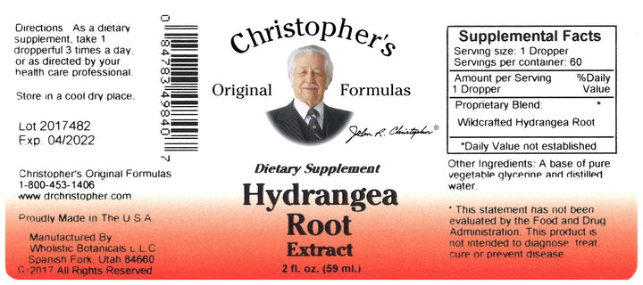 Hydrangea Root Extract Label