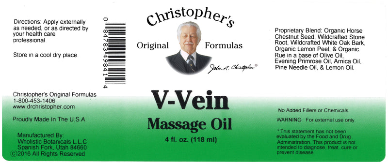 V-Vein Massage Oil Label