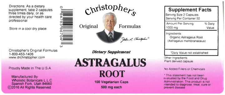 Astragalus Root Capsule Label