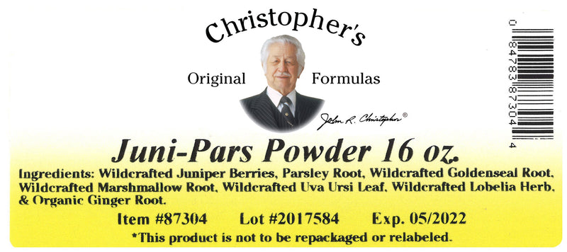 Juni-Pars Powder Label