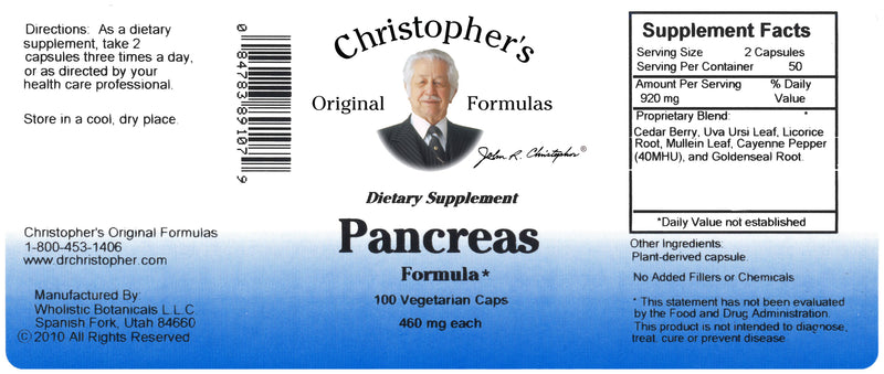 Pancreas Formula Capsule Label