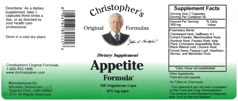 Appetite Formula Capsule Label