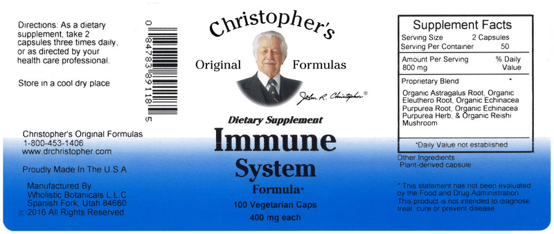 Immune System Formula Capsule Label
