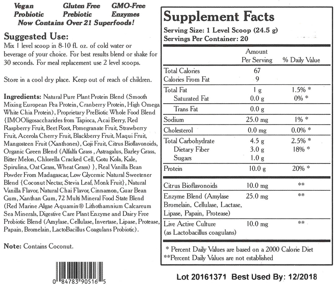 Live Plant Protein Powder - Vanilla Spice Label