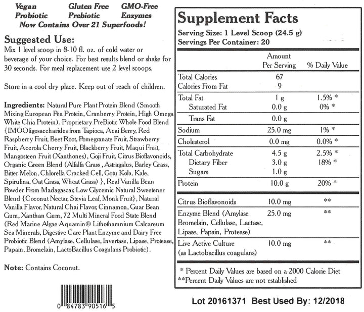 Live Plant Protein Powder - Vanilla Spice Label